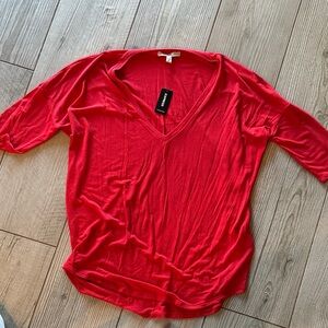 Express Vibrant Red V-Neck Short Sleeve Top